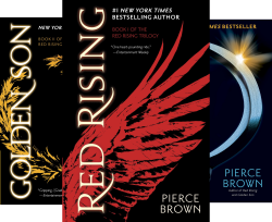 A Picture depicting the three covers of the Red Rising trilogy by Pierce Brown